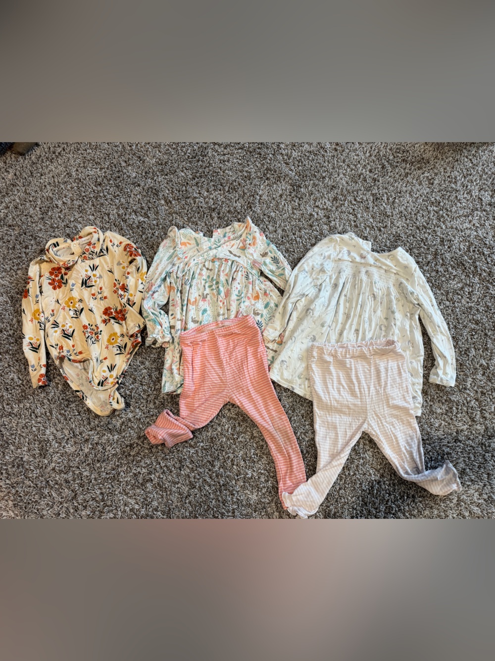 Angel Dear Floral & Striped Girls Matching Sets Bamboo Outfit tops and pants 24m